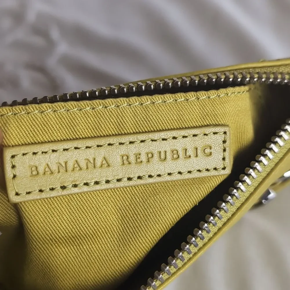Banana Republic Chartreuse Leather Small Clutch Bag With Chrome Buckle Detail